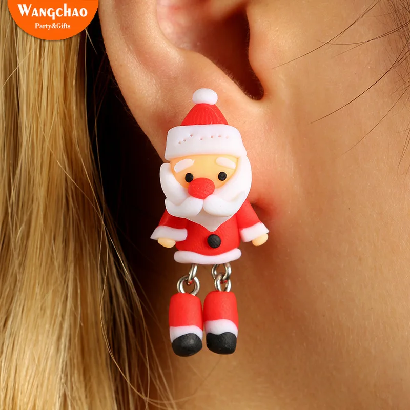 

1 Pair Santa's Handmade Soft Pottery Earrings Christmas Decor Creative women Jewelry Xmas Gift Cute Cartoon Ear Nail Earrings