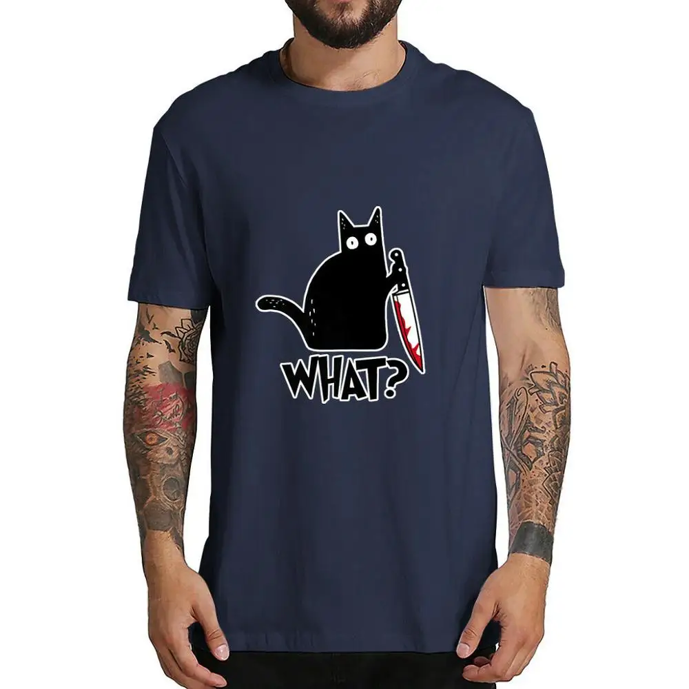 Cat What T Shirt killous Cat с ножом Забавный подарок на Хэллоуин футболка унисекс высокого качества хлопковые футболки для мужчин и женщин
