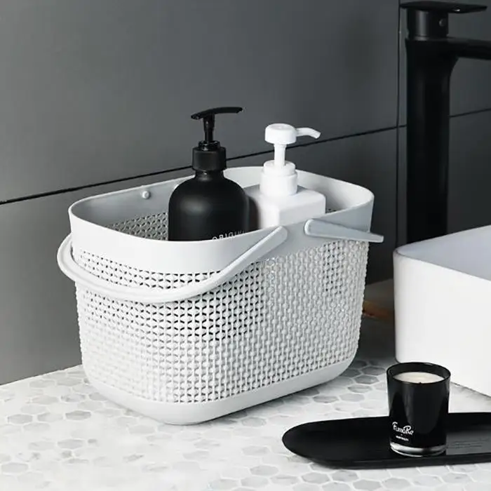 Durable Practical Hollow With Handle Bathroom White/Gray Storage Basket Home Handle