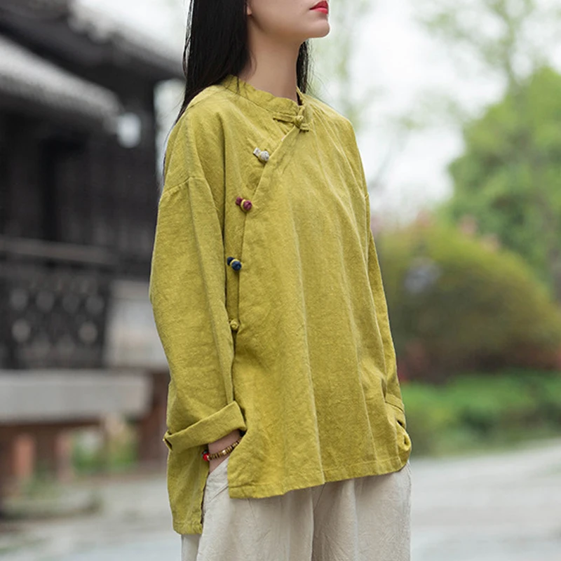 Johnature 2019 Spring Cotton Linen New V neck Loose Solid Color Long Vintage Dress New 3 Colors Chinese Style Women Dresses
