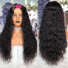 180% Плотность волнистые синтетические волосы на кружеве для женщин черный предварительно сорвал Remy бразильский парик Полный конец Фронтальная Закрытие парик