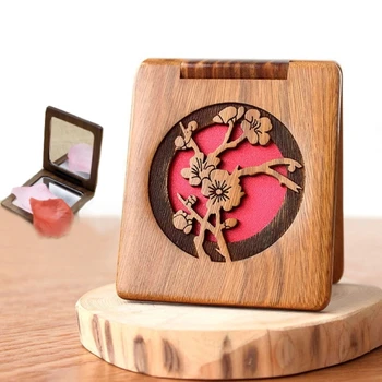 

Chinese tradition Verawood wood mirror vintage ancient make up small Wooden mirror fold portable Arts and Crafts handmade