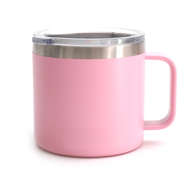 100 шт/партия 14 унций из нержавеющей стали ручная ручка кружки вакуумная кофейная кружка-термос с крышкой, двойная стенка вакуумная герметичная чашка для кемпинга - Цвет: pink
