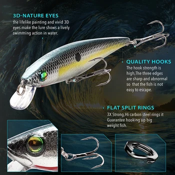 Banshee-90mm 10g 미노우 낚시 미끼, 파이크와 퍼치베이스용 저크 베이트 워 블러, 블랙 트롤링 인공 미끼 수영 미노우 하드베이트 농어미노우 플로팅 미노우 크랭크베이트 쏘가리 미노우 농어 미노우 서스펜딩 미노우