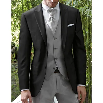 

High Quality Two Buttons Black Groom Tuxedos Groomsmen Mens Wedding Suits Prom Bridegroom (Jacket+Pants+Vest) A097