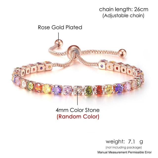 Luxury Adjustable Tennis Bracelets For Women Christmas Gift Rainbow Zircon Rose Gold Color Chain Jewelry Korean H056
