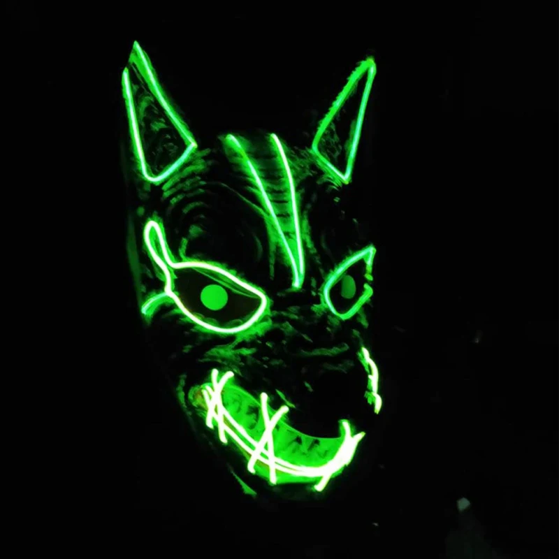 

Men And Women Halloween LED Streamer Full Face Mask Party Wolf Head Ghost Face Clown Horror Glow Mask