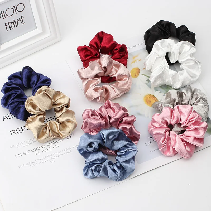 Solid Ins Scrunchies Fashion Silk Furling Hair Rings For Women Girls Satin Elastic Bands Ponytail Holder Accessories |