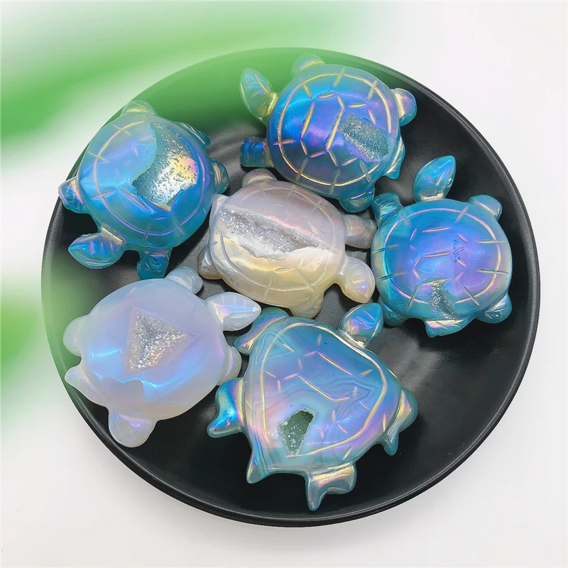 

1PC Natural Agate Electroplate Hand Carved Multicolour Tortoise Polished Crystal Turtle Gifts Natural Stones and Minerals