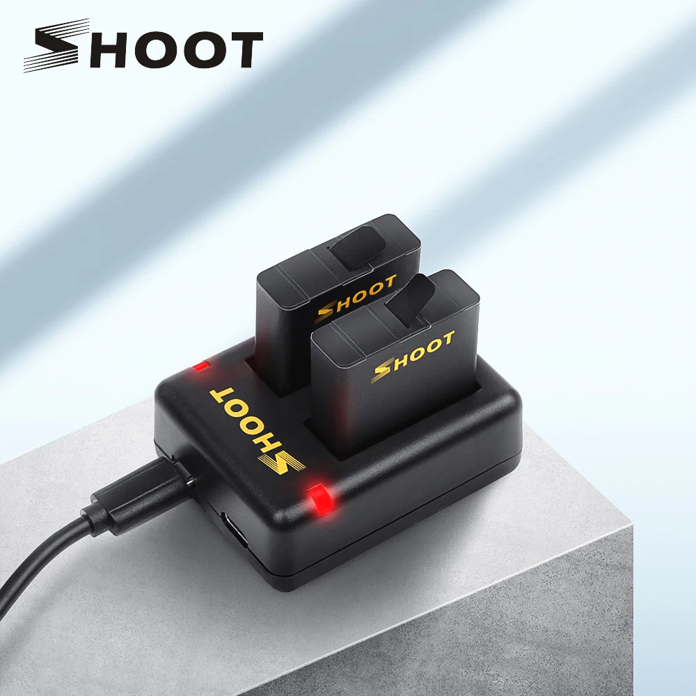 Зарядное устройство с двумя портами для камеры GoPro Hero 8 7 6 5 2 шт . аккумулятор 1220 мАч