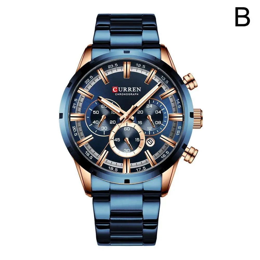 CURREN, водонепроницаемые кварцевые мужские часы, черные, деловые, повседневные, цифровые часы, шесть игл, календарь, наручные часы, Лидирующий бренд, роскошные часы - Цвет: A blue