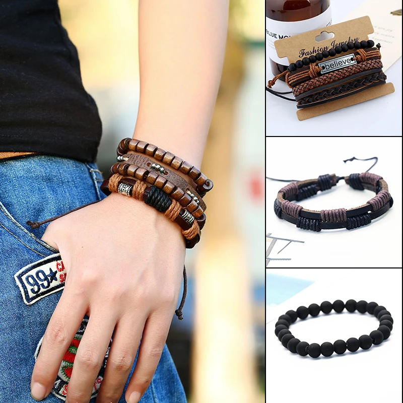 2019 Hot 1 x Men's Handmade Retro Genuine Leather Woven Charm Bracelet Men Vintage Braided Bracelets Bangles Male Jewelry | Украшения и