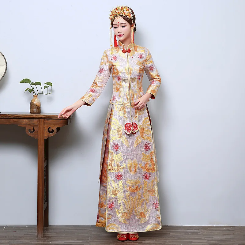 

In 2020 The New Xiuhe Toast Longfeng Existing Chinese Style Wedding Dress Cultivate Morality Under Qipao Dress