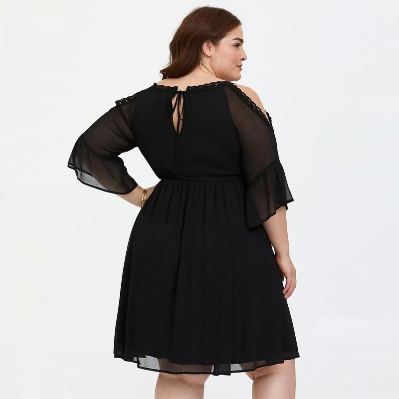 Платье с кружевным воротником Для женщин 6xl 7xl 5xl плюс Размеры платье Летние черные свободные перспектива вечерние платье с открытыми плечами, Vestidos, новинка в