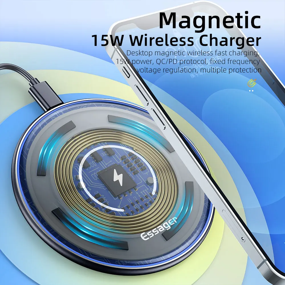 Essager 15W Qi Magnetic Wireless Charger For iPhone 12 11 Pro Xs Max X Induction Fast Wireless Charging Pad For Samsung Xiaomi