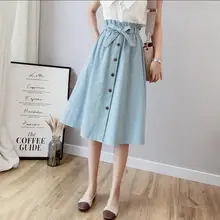 Женские юбки средней длины с высокой талией, трапециевидной формы,, летние элегантные плиссированные юбки с бантом и пуговицами, женские юбки, 4 цвета, AQ657