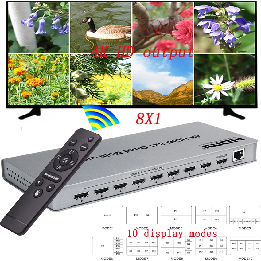 4k Hdmi 8x1 Quad Multiviewer Hdmi Switcher 8 In 1 Out Seamless