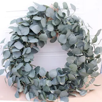 

61CM Artificial Eucalyptus Green Leaf Wreath Spring Wreath Front Door Wreath for Wall Window Home Decoration Hanging