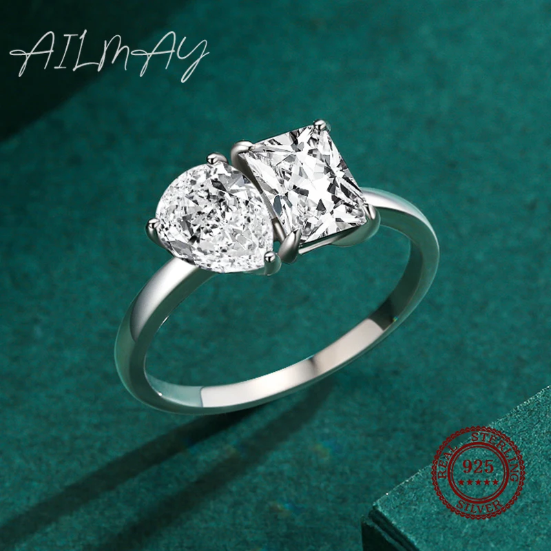 Silver Ring 925 Sterling Silver Square And Drop Shape Rings For Women Wedding Jewelry