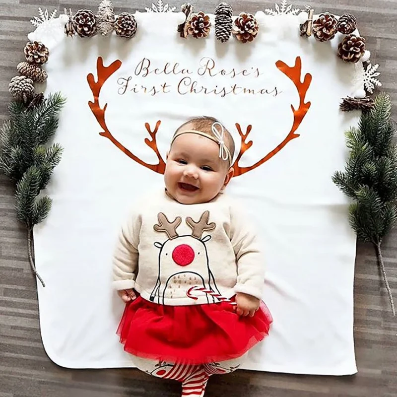 Autumn Toddler Girls Baby Girl Sets Christmas Print Deer Mesh Stitching Sweet Skirt+Stripes Print Cute Trousers Sets