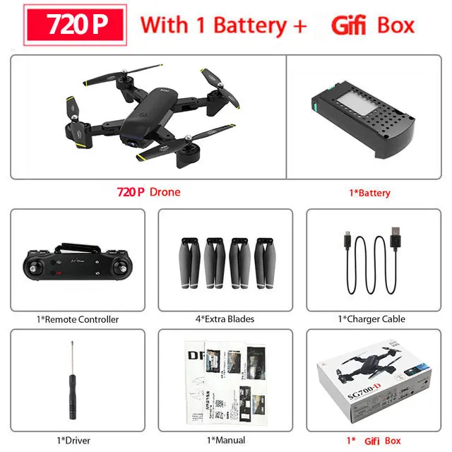SG700-D FPV WiFi RC Дрон Профессиональный 4K 1080P 720P складной Квадрокоптер с двойной камерой широкоугольный воздушный вертолет в реальном времени - Цвет: Black720P with Box