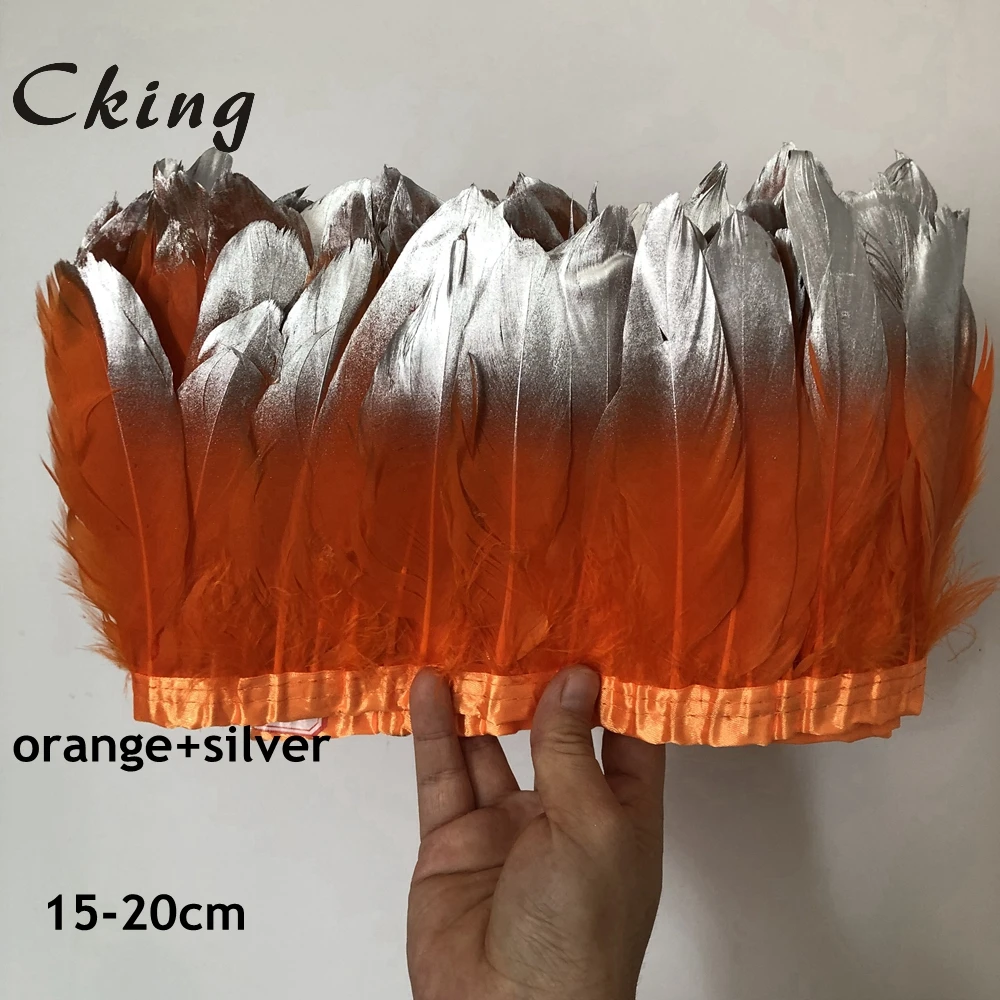 orange Cking 10 ярдов/лот серебряная краска украшение из гусиных перьев бахрома 15-20 см 6-8 дюймов diy натуральные гусиные утки перо Кружева для карнавала деко - Цвет: orange