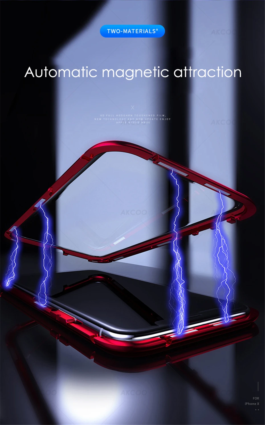 Akcoo Магнитный адсорбционный металлический чехол для телефона для iPhone 11 Pro Max переднее и заднее закаленное стекло для iPhone 6S 7 8 XR XS Max чехол