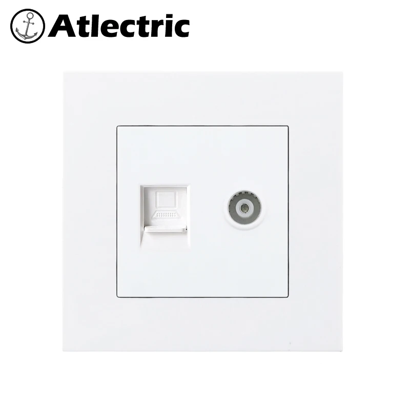 Atlectric PC пластиковая панель Интернет ТВ розетка Rj45 с ТВ розетка двойной Rj45 порт сокет данных выходное отверстие вилка 86 мм* 86 мм розетки