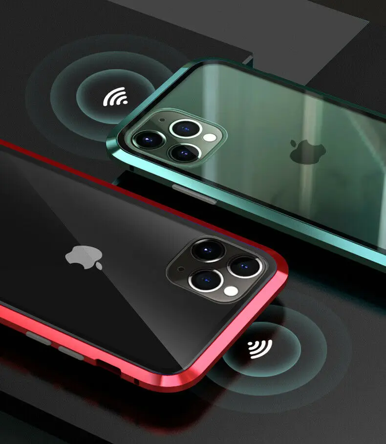 Luxury Shockproof Silicone Phone Case For iPhone 11/ 11 Pro/ 11 Pro Max Tempered Glass MagneticTransparent Protection Back Cover