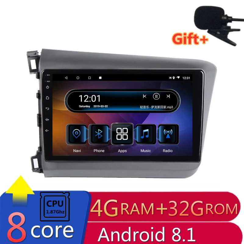 

9" 4G RAM 2.5D IPS 8 CORE Android 9.1 Car DVD Multimedia Player GPS For Honda Civic 2010 2011 2012 2013 2014 radio navigation