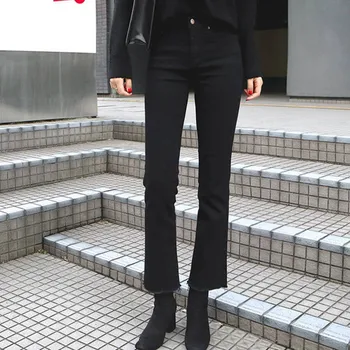 

Push Up Black Slim Elastic Denim Wide Leg Flare Pants Black Femme Jeans Autumn Harajuku Bottom Skinny High Waist ladies Jeans