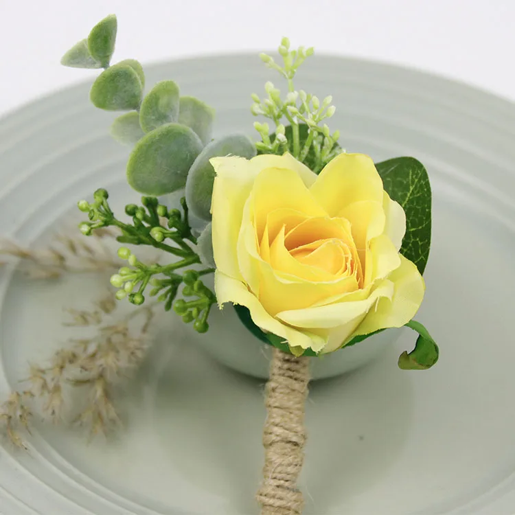 F Boutonniere YO CHO Свадебный планировщик розы Искусственный шелк цветок на запястье корсаж браслет жених бутоньерка белый свадебный для мужчин свадебные цветы - Цвет: F Boutonniere