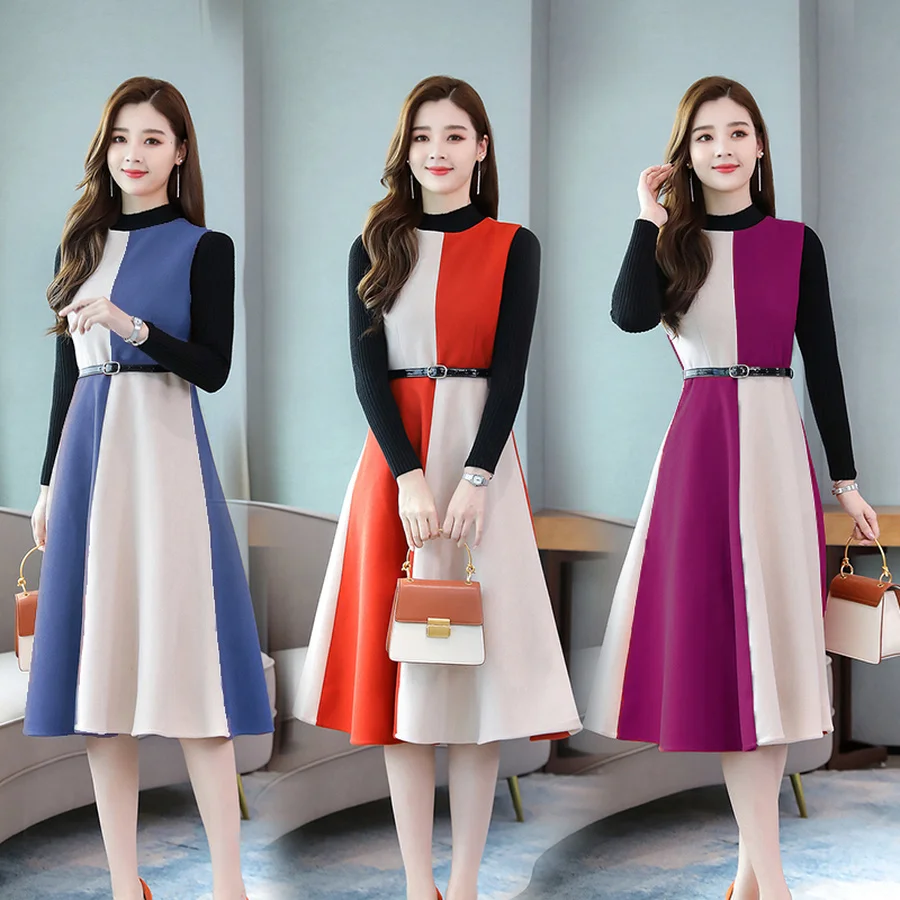 2019 винтажные шерстяные платья миди из двух частей осенне-зимние женские с