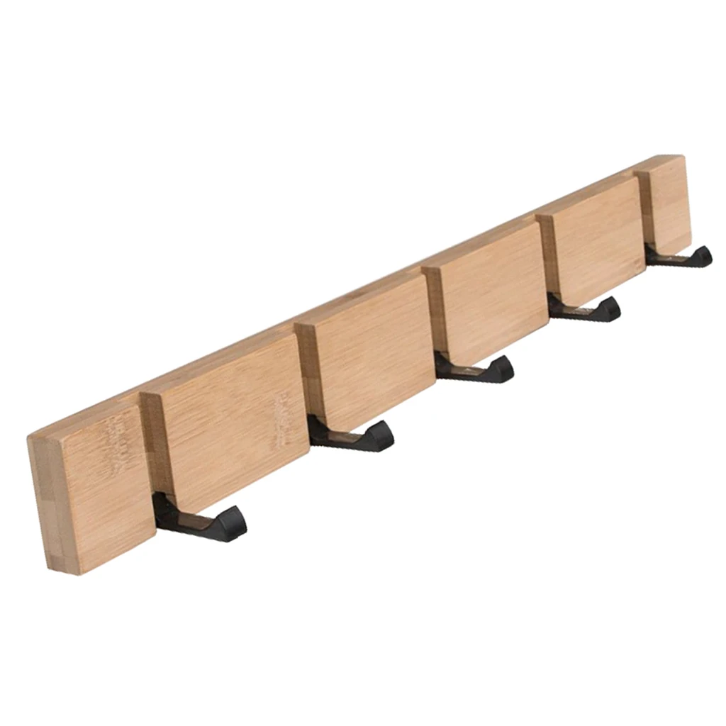 Foldable Wood Metal Hook Wall Hanger for Bathroom Towel Key Hat Clothes Bag Wall Mounted Hook Robe Clothing Towel 5 Hooks