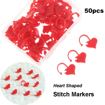 

50pcs Heart Shaped Stitch Markers Plastic Knitting Crochet Locking Stitch Knitting Holder Needle Sewing Accessories 2cmx1.5cm