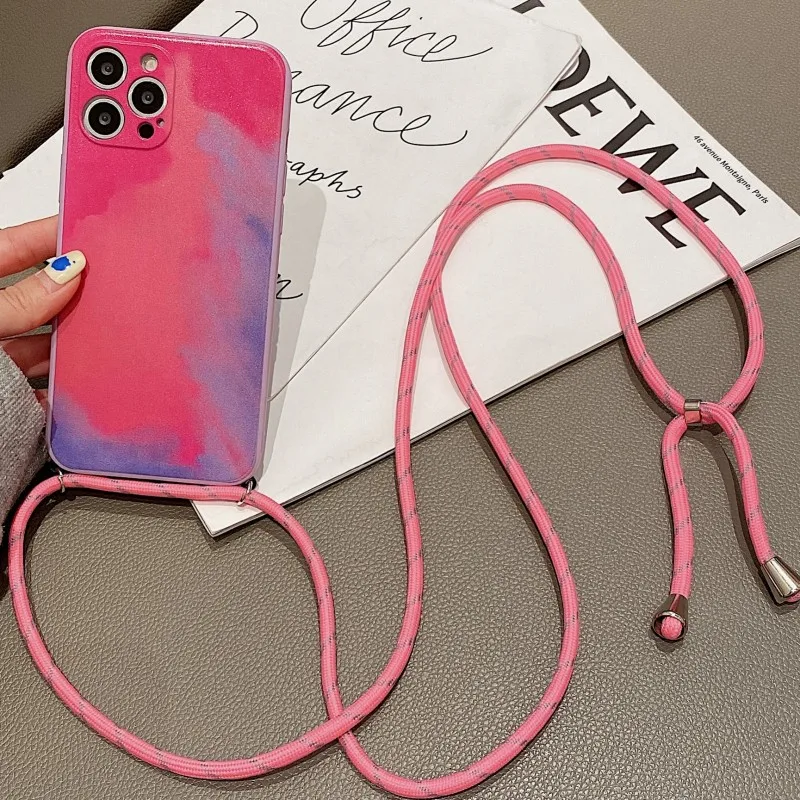 cases for oppo cell phone Strap Cord Chain Phone Case For OPPO Find X3 Lite Reno 5 Pro 2Z 4Z 4 Realme 7 6 A5 A9 2020 A72 Necklace Lanyard Watercolor Cover a cases for oppo phones