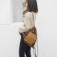 BB01 Южная Корея INS Harajuku стиль ретро Leopord шаблон рюкзак женская тканевая сумка крутой Универсальный шнурок Backpac