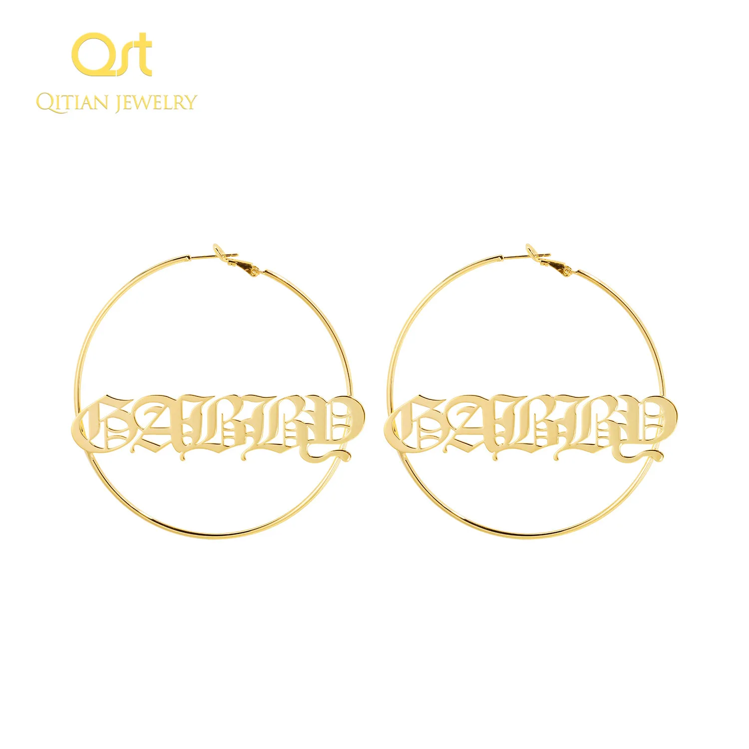 

1 Pair Stainless Steel Custom Name Earrings,Personalized Big Nameplate Handmade Jewelry For Women Girls Round Circle Oorbellen