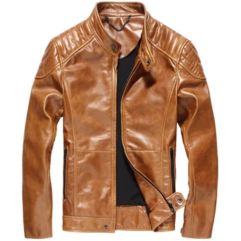 

Men's Leather Jacket Autumn Winter Jacket Genuine Cow Leather Luxury Coat Streetwear Motorcycle Jacket Veste Homme 16-46 MY1704