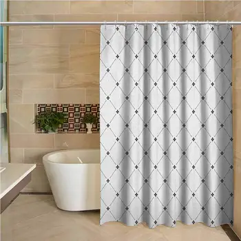 

Fleur De Lis Waterproof and colorful shower curtain Shabby Chic Style Damask Pattern with Vintage Kitsch Geometric Diamond Lines