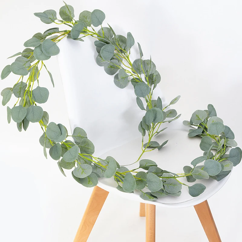 

2 Pcs 2M Plastic Artificial Lifelike Plants Faux Eucalyptus Leaves Rattan Wedding Banquet Decor Fake Plant Vines Simulations
