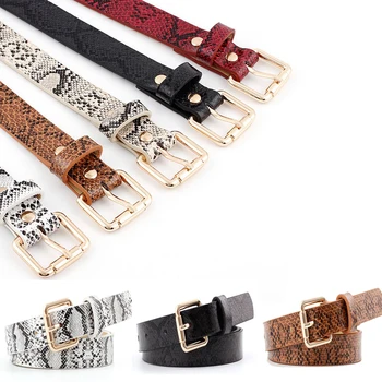 

Snake Skin Print Belts For Women Gold Square Pin Buckle Waistband PU Leather Belt Women Snake Pattern Dress Jeans Leather Belt