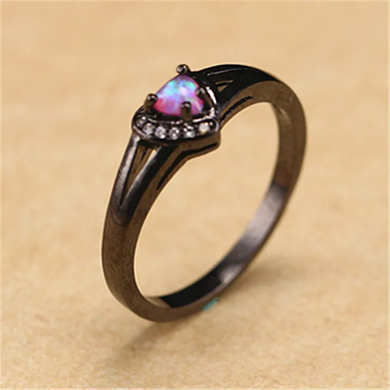 

New Silver Ring Classic Fashion Heart-shaped Black Plated Opal Hand Jewelry Temperament Women
