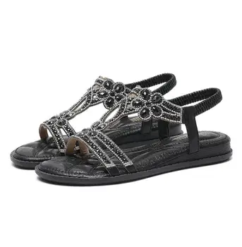 

2020 Summer Women Sandals Crystal Bohemia Ethnic Flat Sandals Flip Flops Casual String Bead Beach Shoes Woman