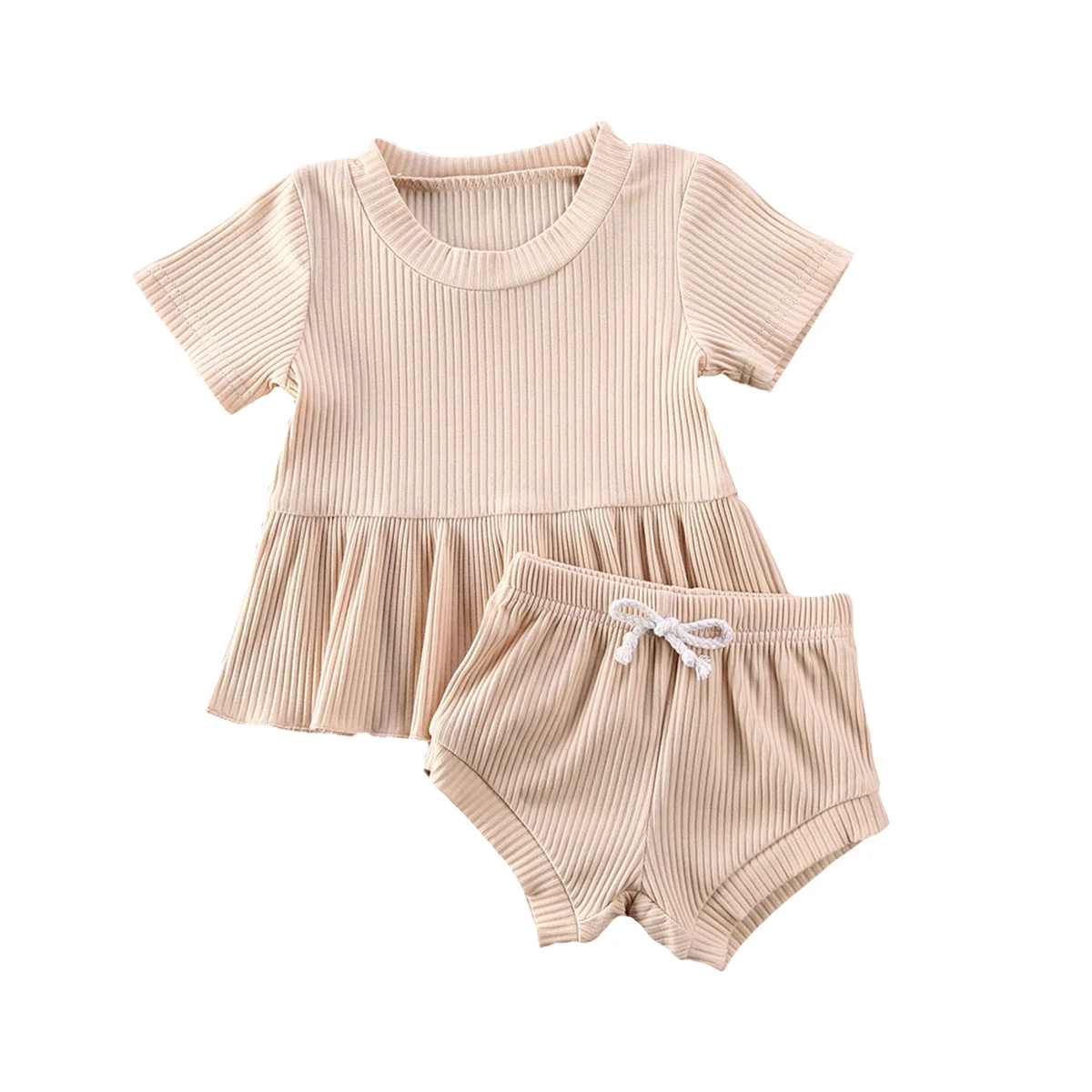 0-24M Newborn Baby Girls Clothing Infant Baby Girls Boys Clothes Sets Solid Short Sleeve T Shirts Tops+Shorts Trousers 2pcs