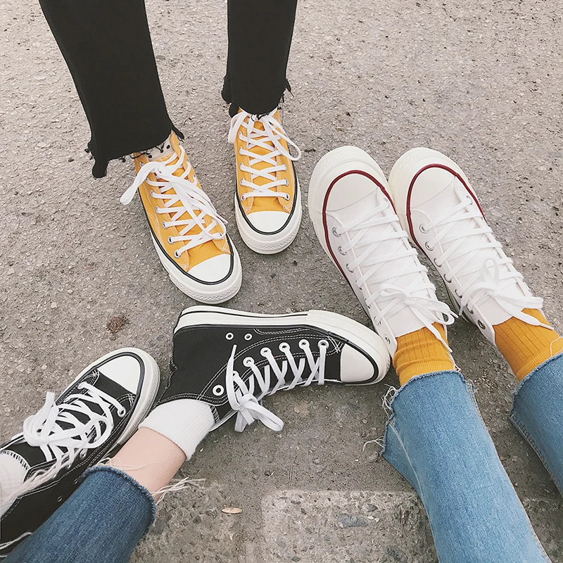 

2020 Spring Women High-top Canvas Shoes Korean Version Wild Ulzzang Trend Shoes Students White Board Shoes Chunky Sneakers Pink