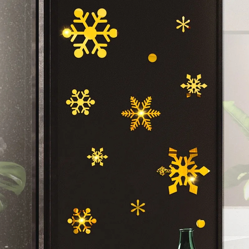 GoldSilver Snowflake Christmas Wall Sticker Home Decoration Christmas Gift Mirror Stickers Muraux Pour Enfants Chambres 30SEP27 (3)