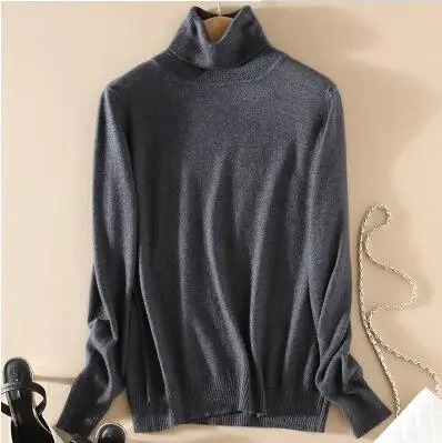 darkgery TONFUR Knitted Turtleneck Autumn Winter Sweater Women Match Basic Cashmere Blend Female Solid Turtleneck Collar Pullovers - Цвет: darkgery