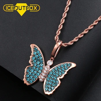 

ICEOUTBOX Exquisite Blue Crystal Butterfly Pendant Necklace For Women Girls Rose Gold Elegant Jewelry Choker Necklaces Gifts