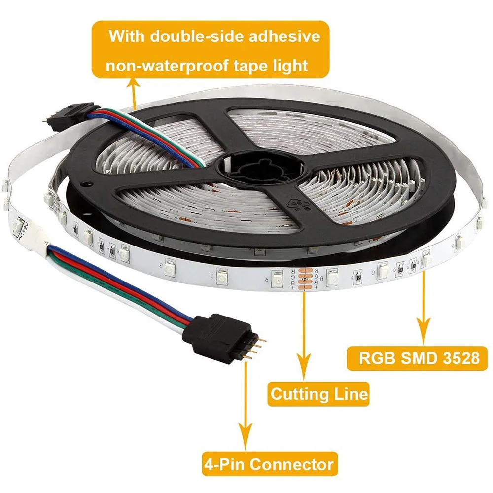 1PCS New LED Strip Lights 3528 RGB 300 LED Color Changing Kit with Flexible Strip Light 24/44 Key IR Remote Control Party Decor